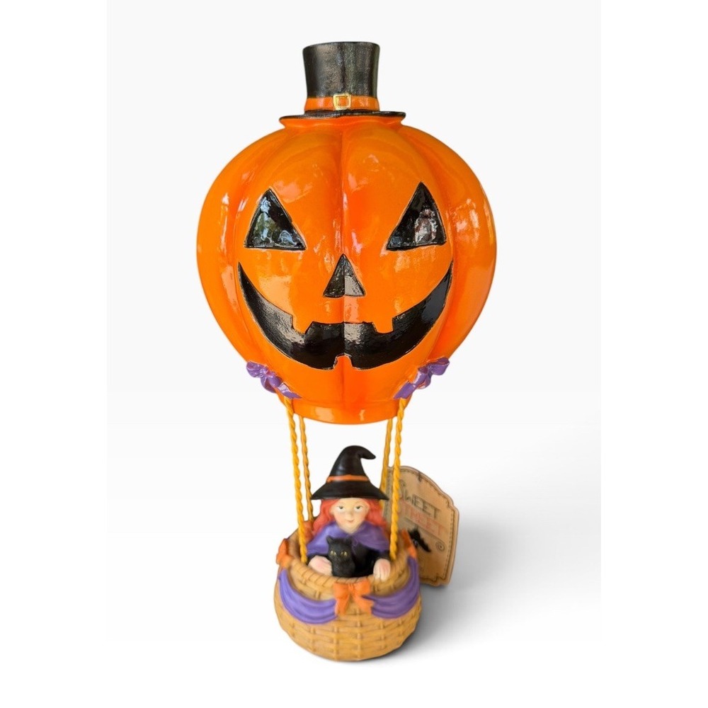 Sweet Street Halloween 12" Jack-o'-lantern Pumpkin Witch Cat Hot Air Balloon NEW